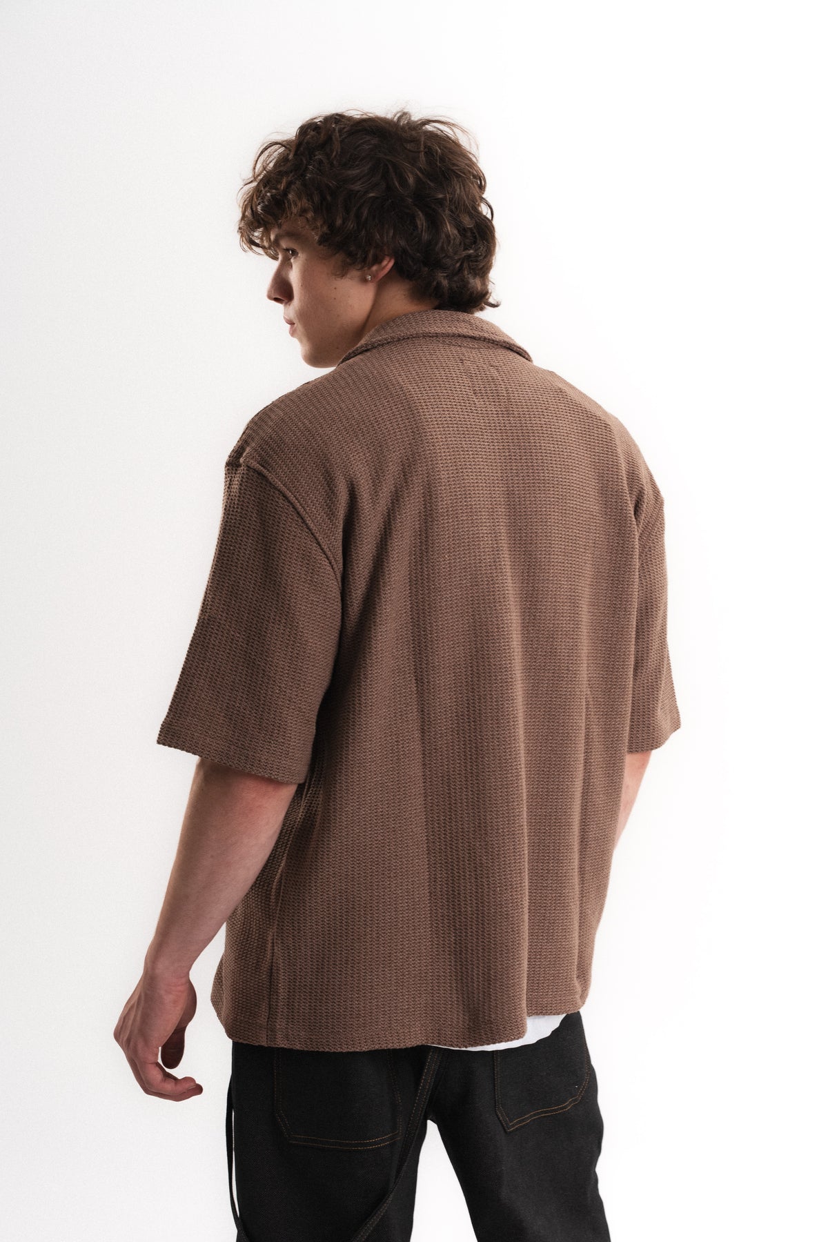 Tiger Nakışlı Oversize Jakar Üst - Kahverengi