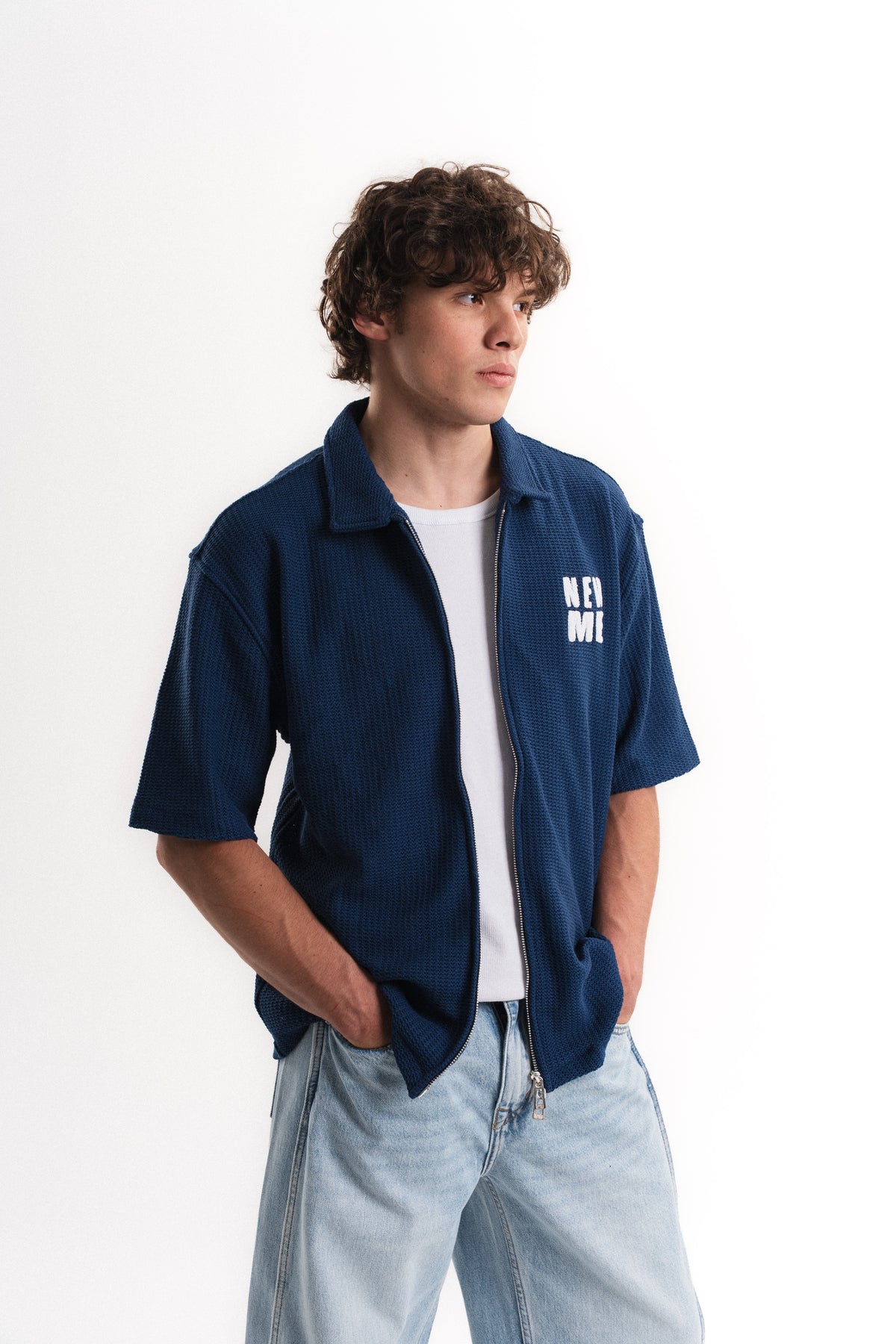 Tiger Nakışlı Oversize Jakar Üst - Mavi