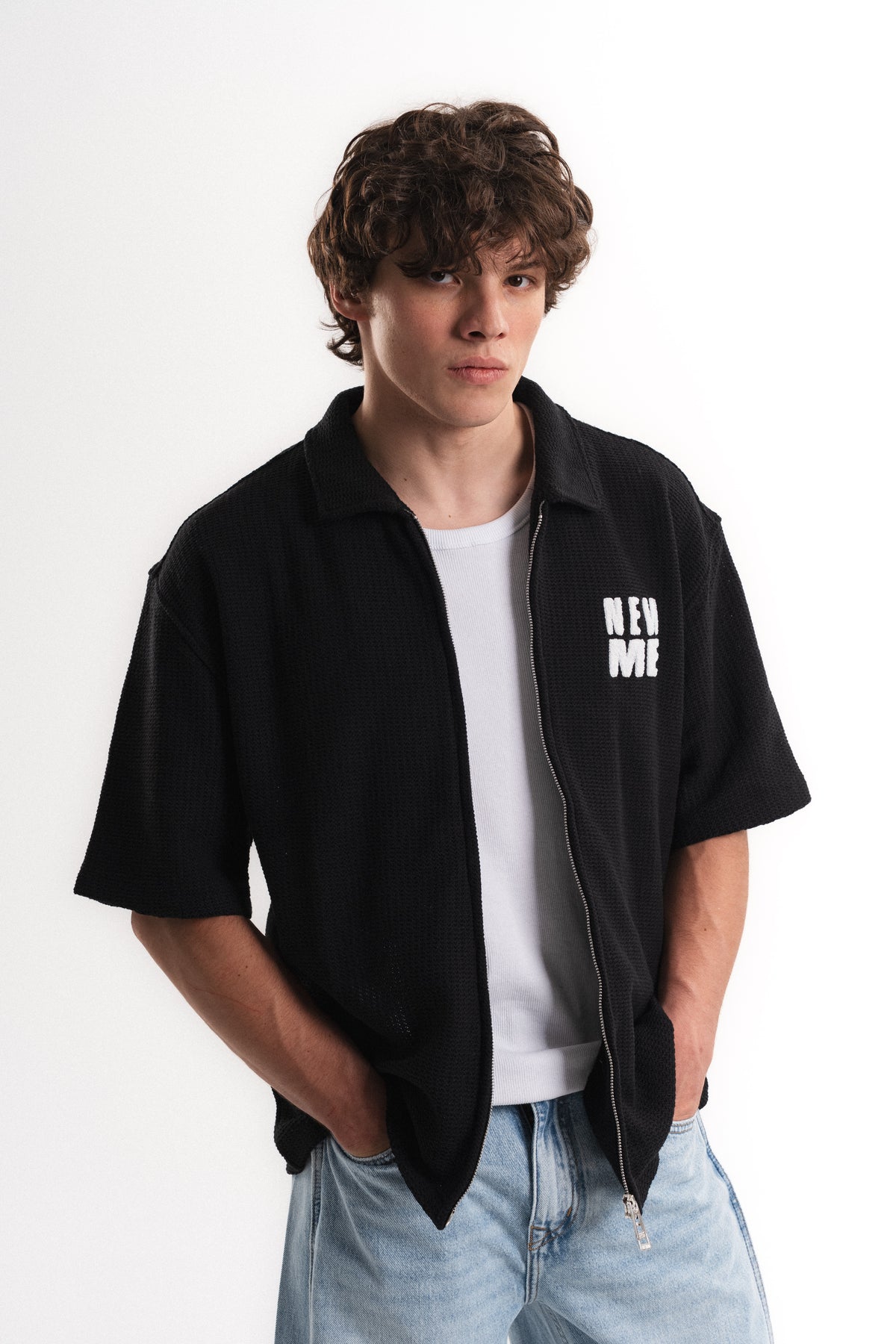 Tiger Nakışlı Oversize Jakar Üst - Siyah