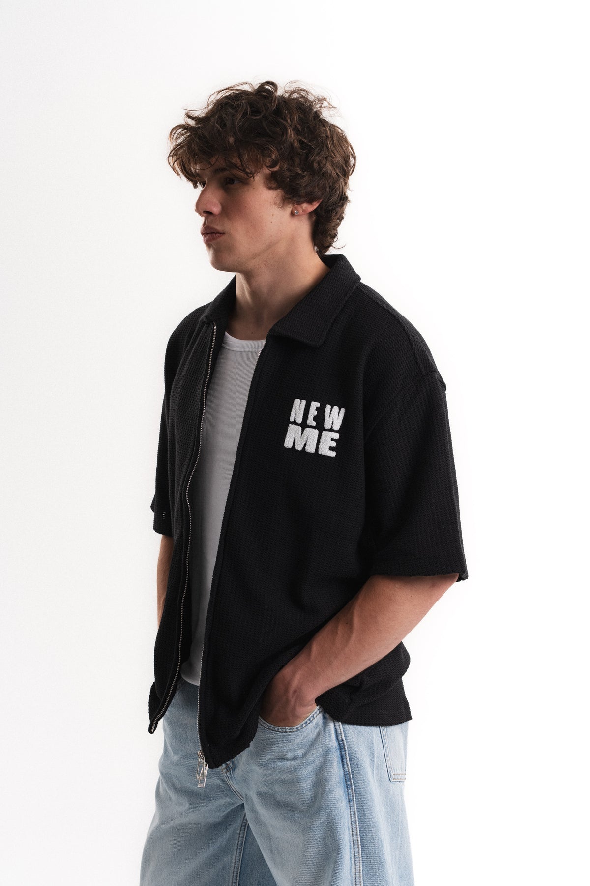 Tiger Nakışlı Oversize Jakar Üst - Siyah