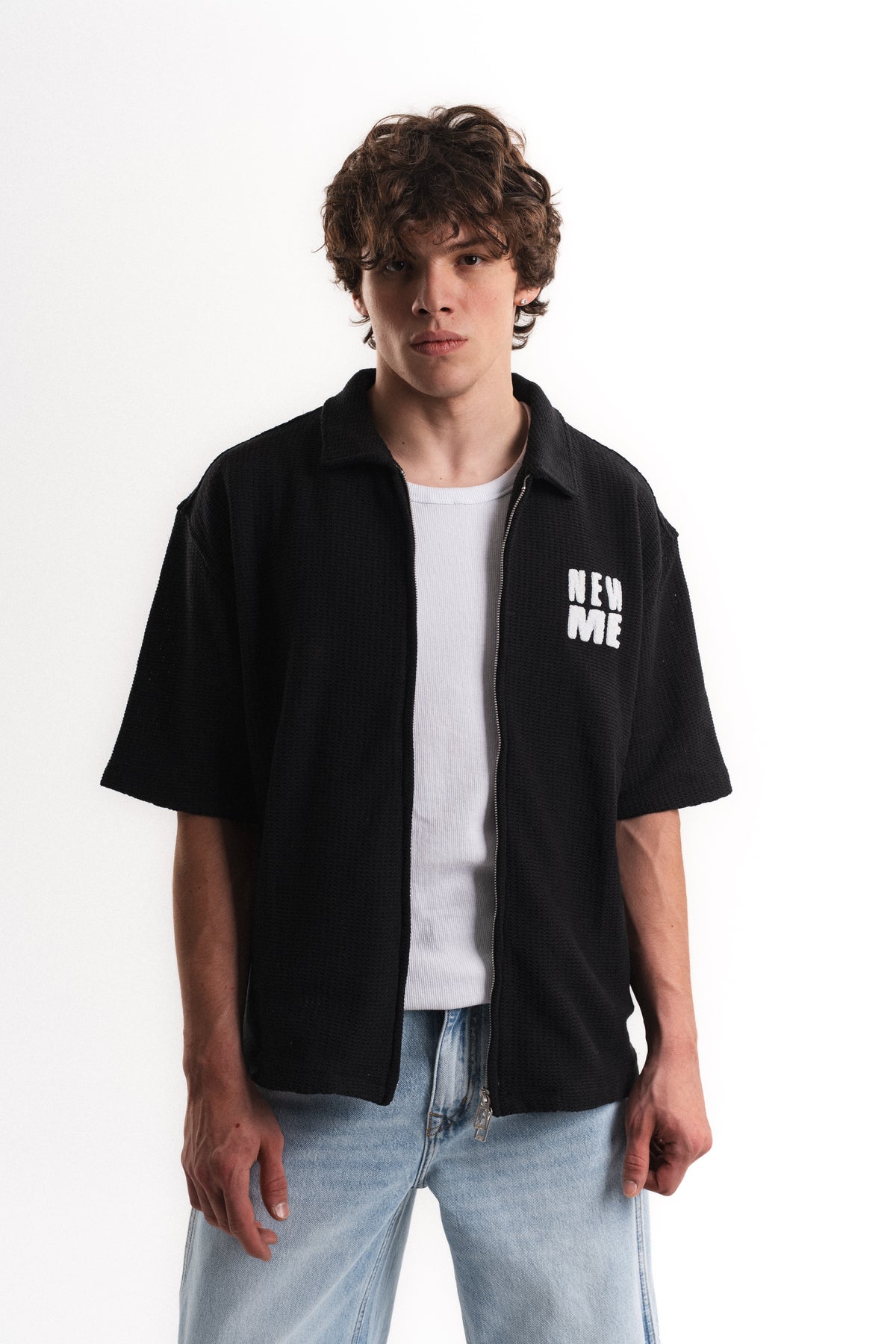 Tiger Nakışlı Oversize Jakar Üst - Siyah