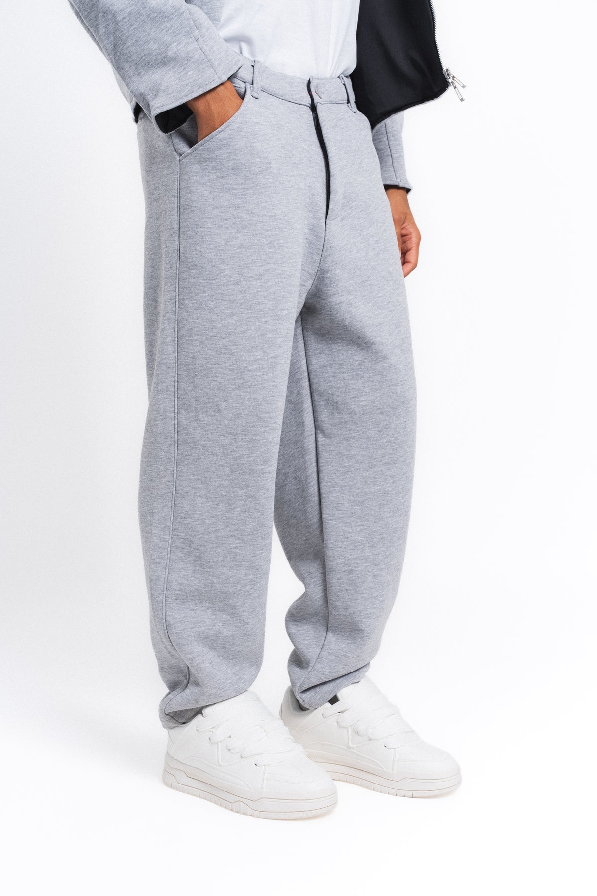 Core Beli Lastikli Pensli Jogger Pantolon Açık Gri