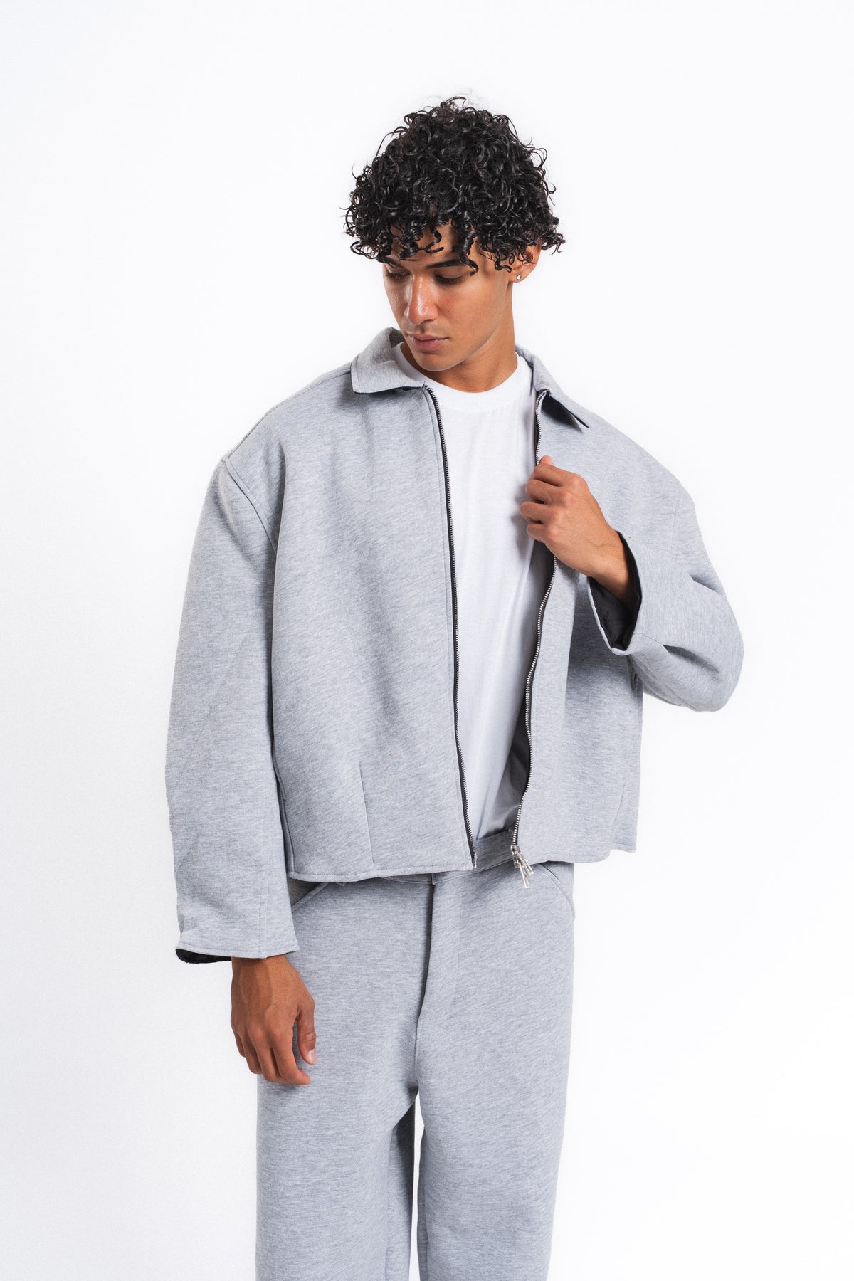 Core Fermuarlı Minimal Sweat Ceket Açık Gri