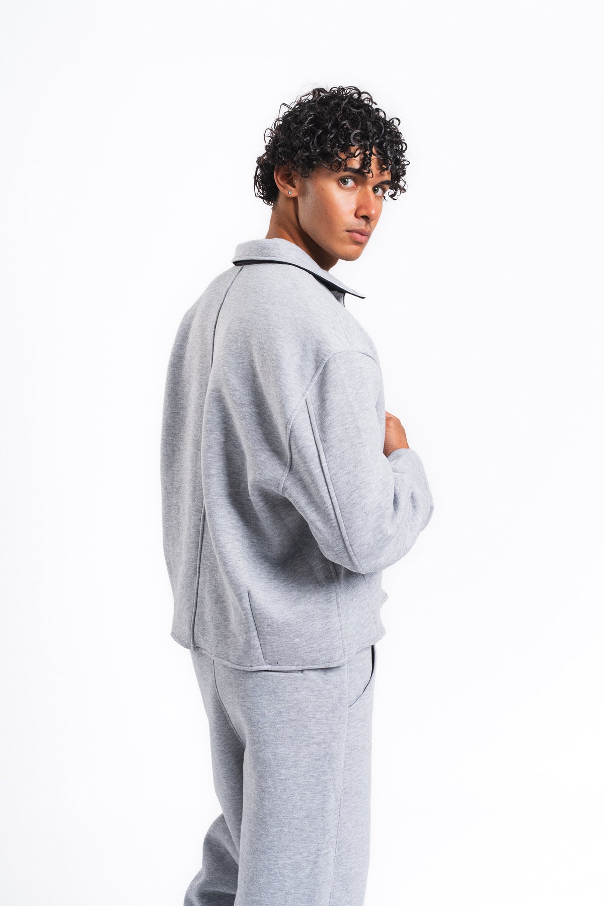 Core Fermuarlı Minimal Sweat Ceket Açık Gri