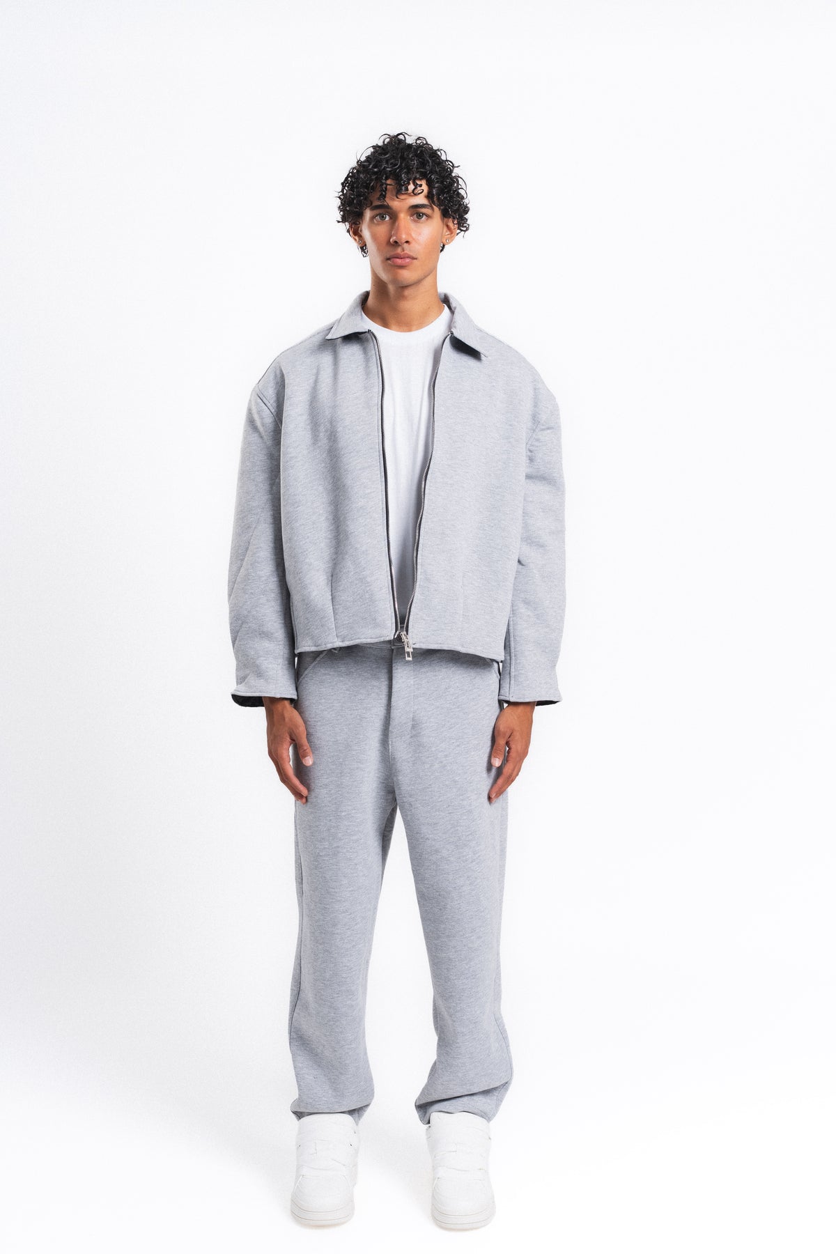 Core Fermuarlı Minimal Sweat Ceket Açık Gri