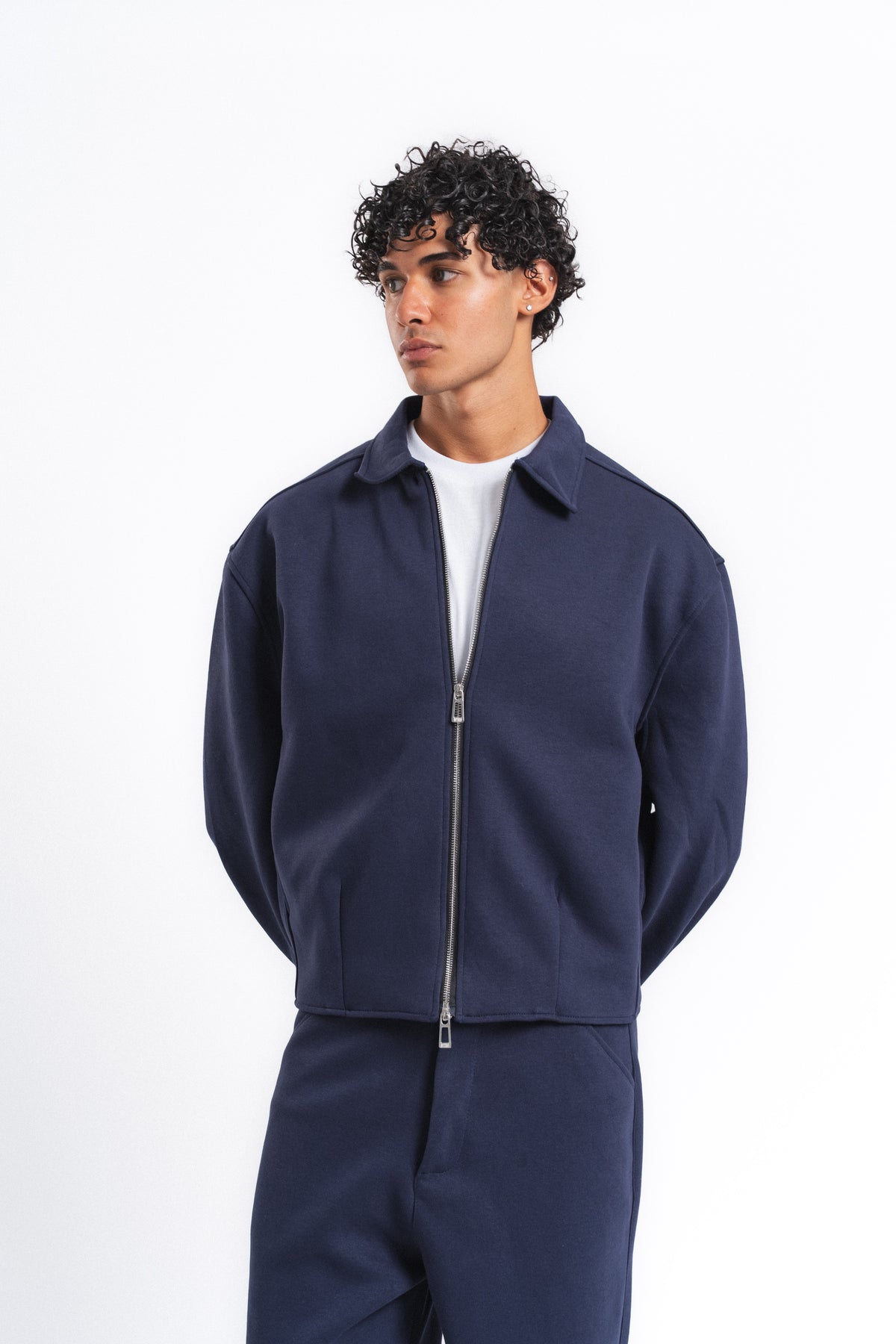 Core Fermuarlı Minimal Sweat Ceket Lacivert