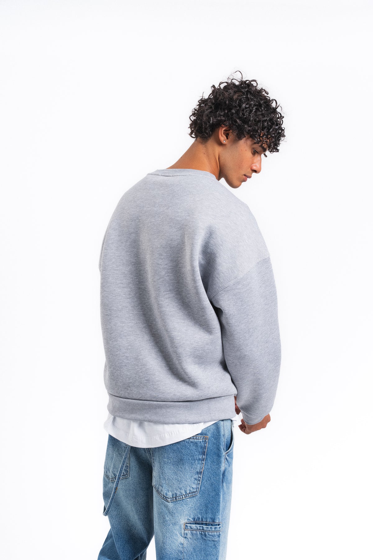 Base Oversize Bisiklet Yaka Sweatshirt Açık Gri