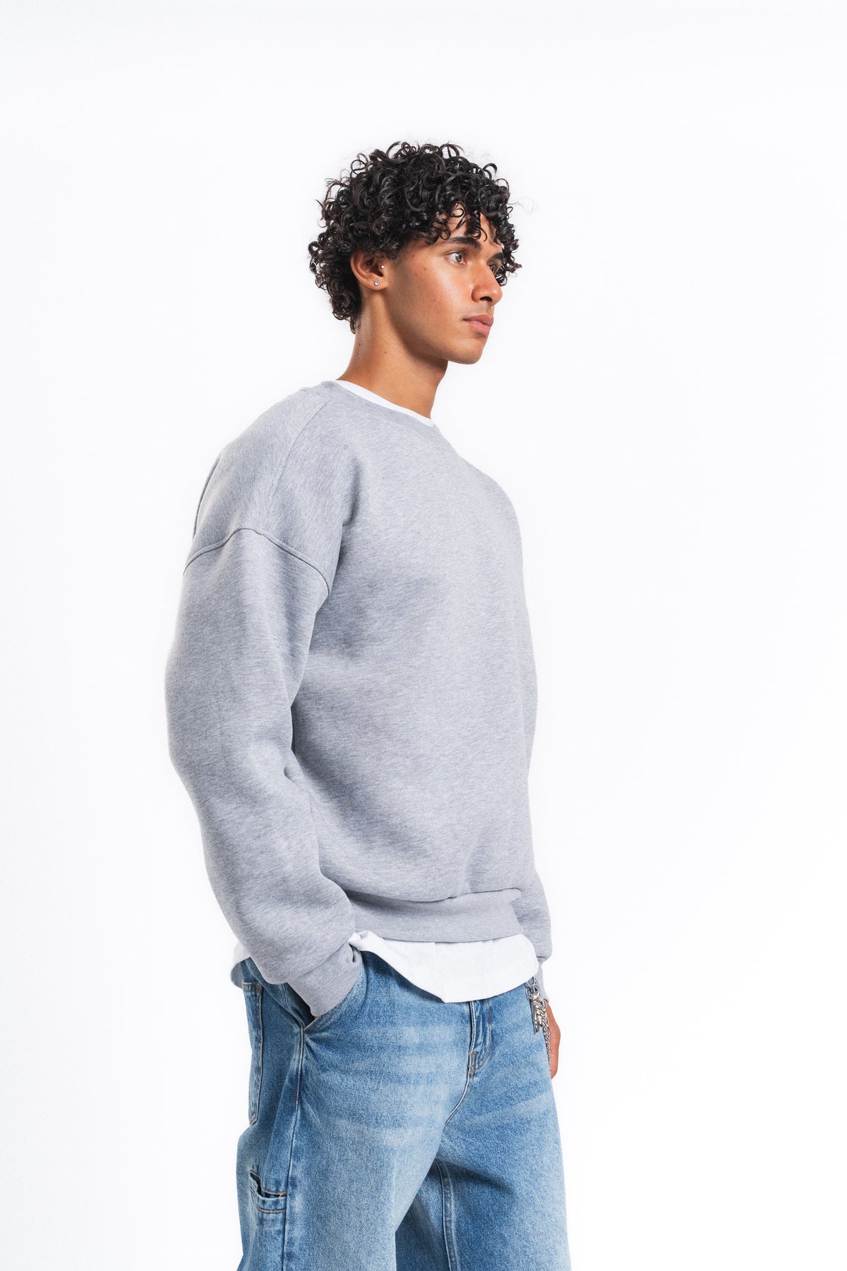 Base Oversize Bisiklet Yaka Sweatshirt Açık Gri