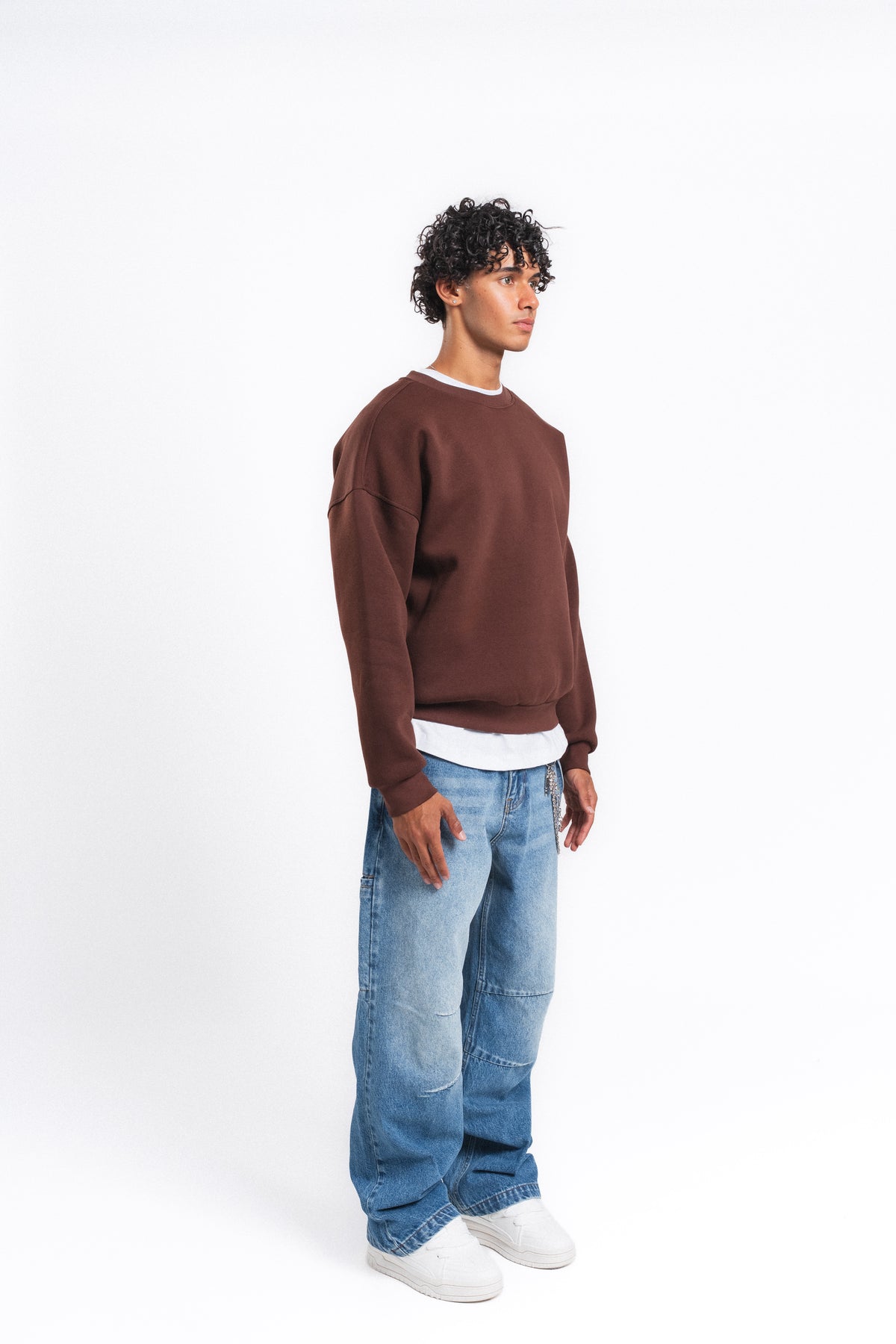 Base Oversize Bisiklet Yaka Sweatshirt Kahve