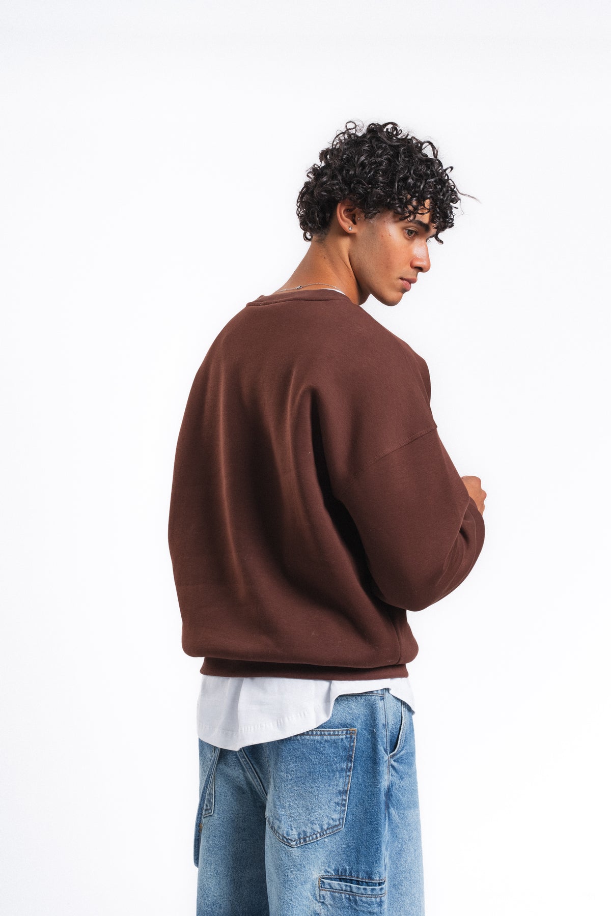 Base Oversize Bisiklet Yaka Sweatshirt Kahve