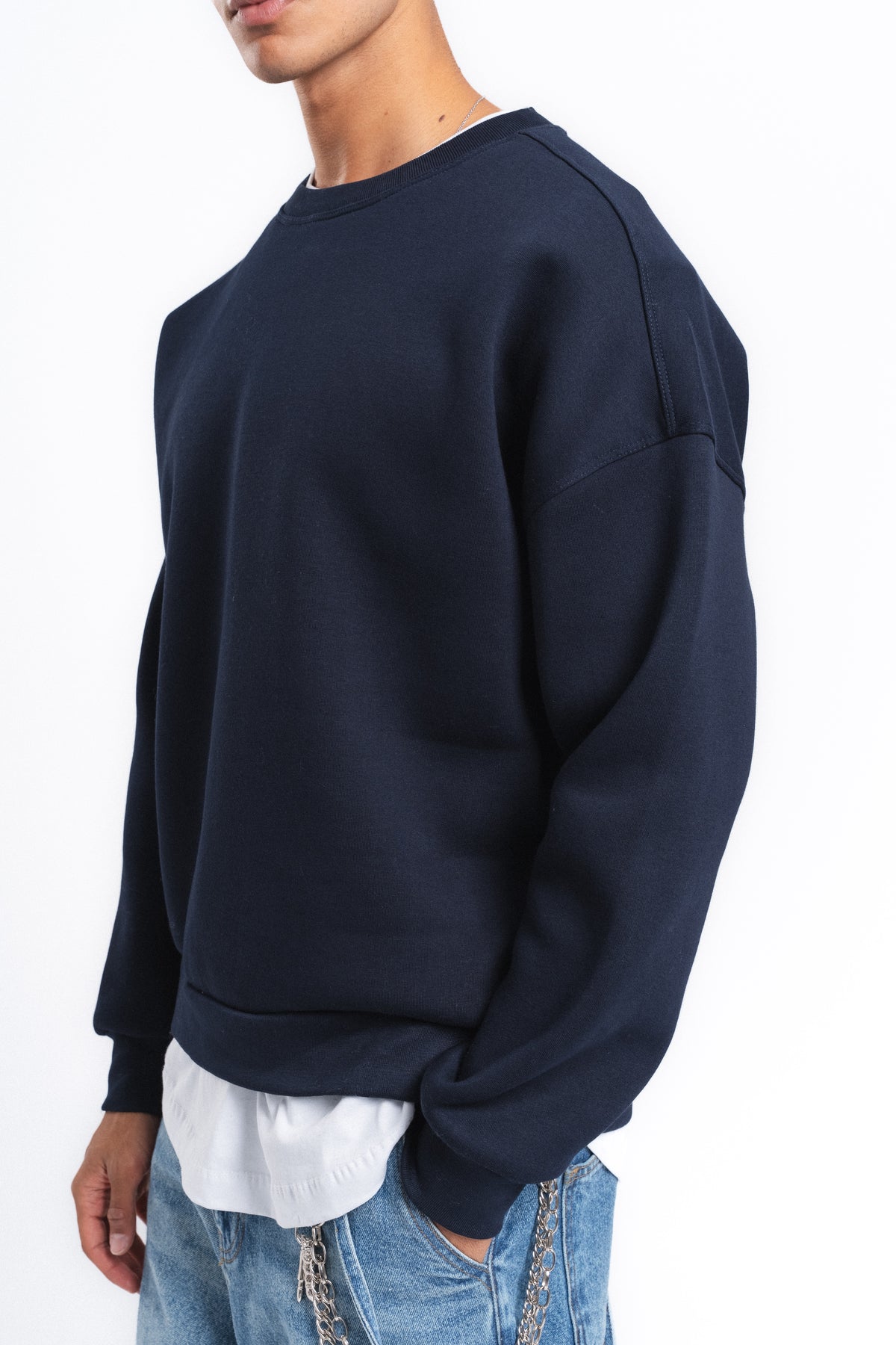 Base Oversize Bisiklet Yaka Sweatshirt Lacivert