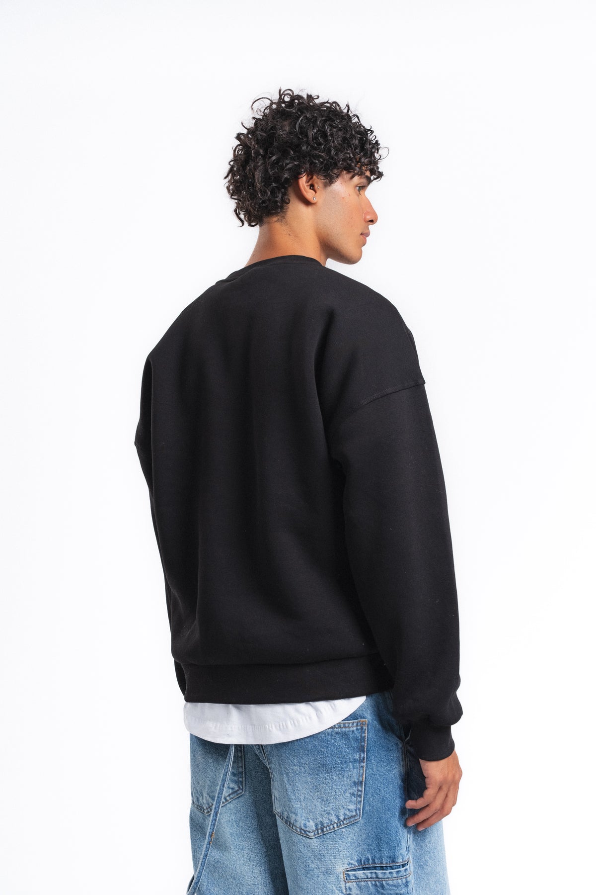 Base Oversize Bisiklet Yaka Sweatshirt Siyah
