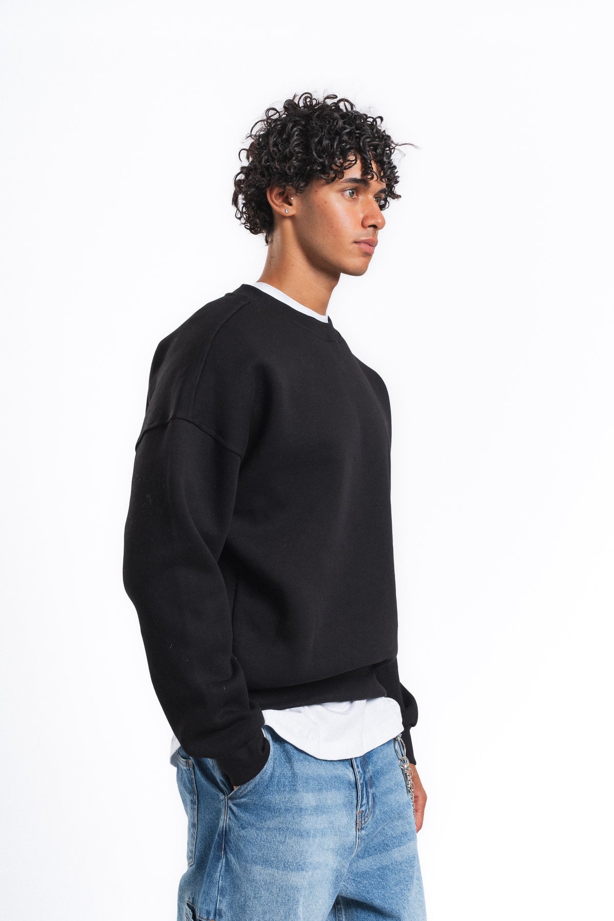 Base Oversize Bisiklet Yaka Sweatshirt Siyah