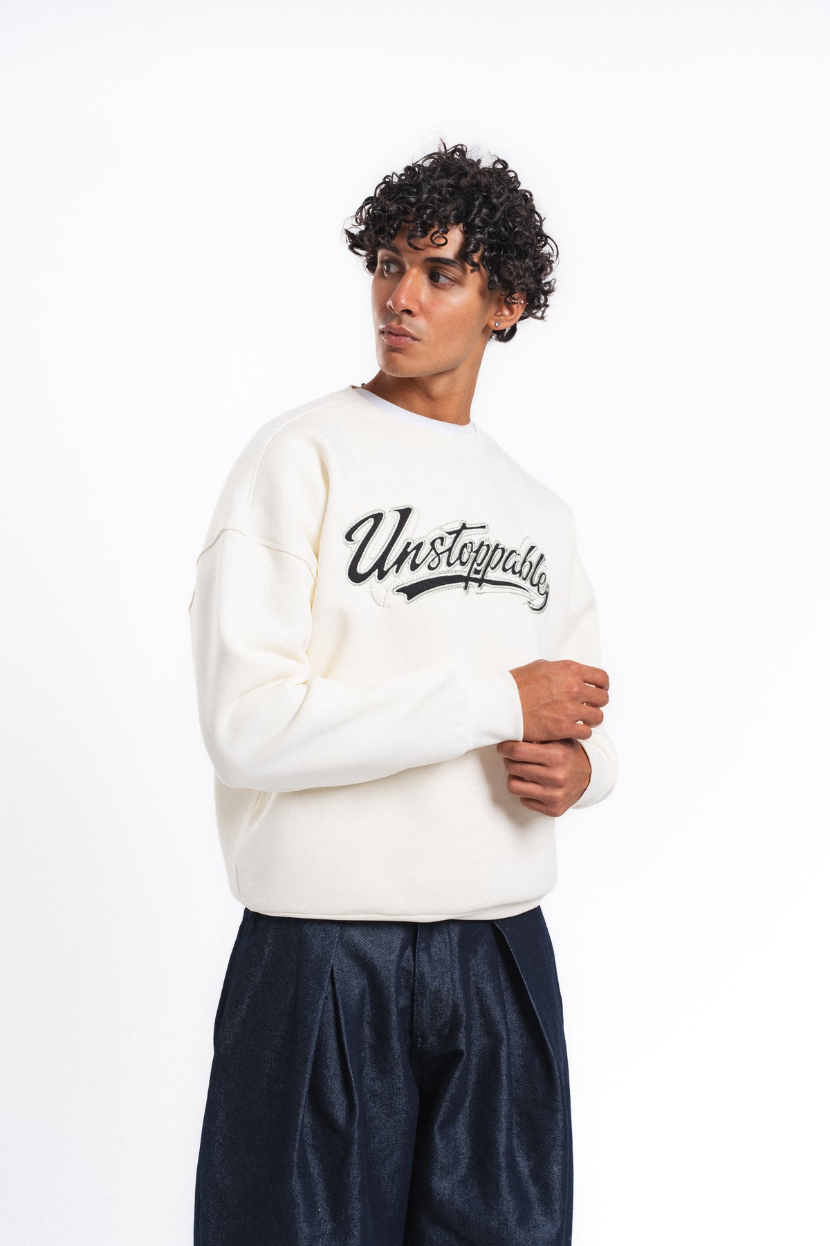 Unstoppable Logo Baskılı Sweatshirt Ekru