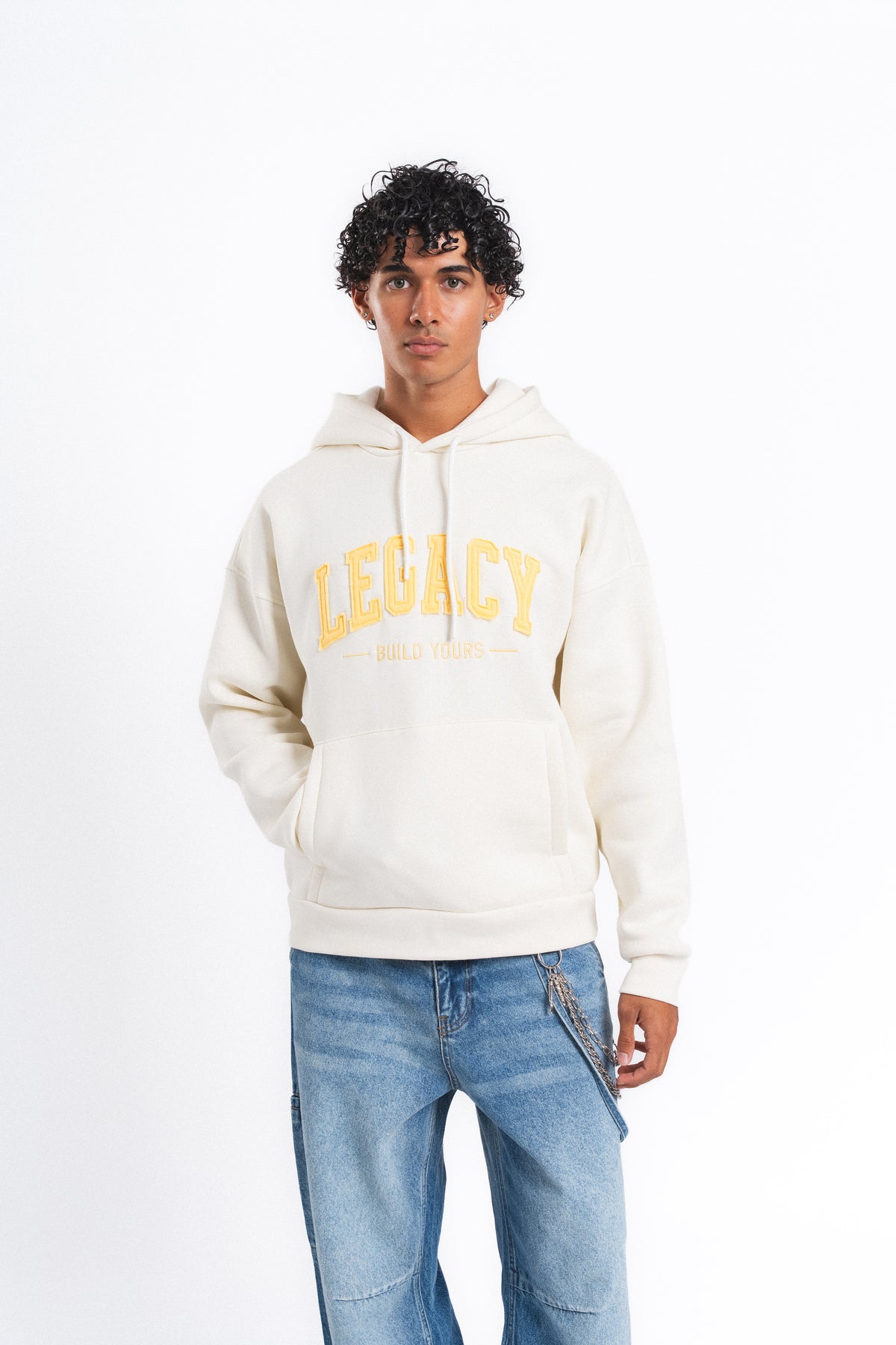 Legacy Baskılı Kapüşonlu Sweatshirt Ekru