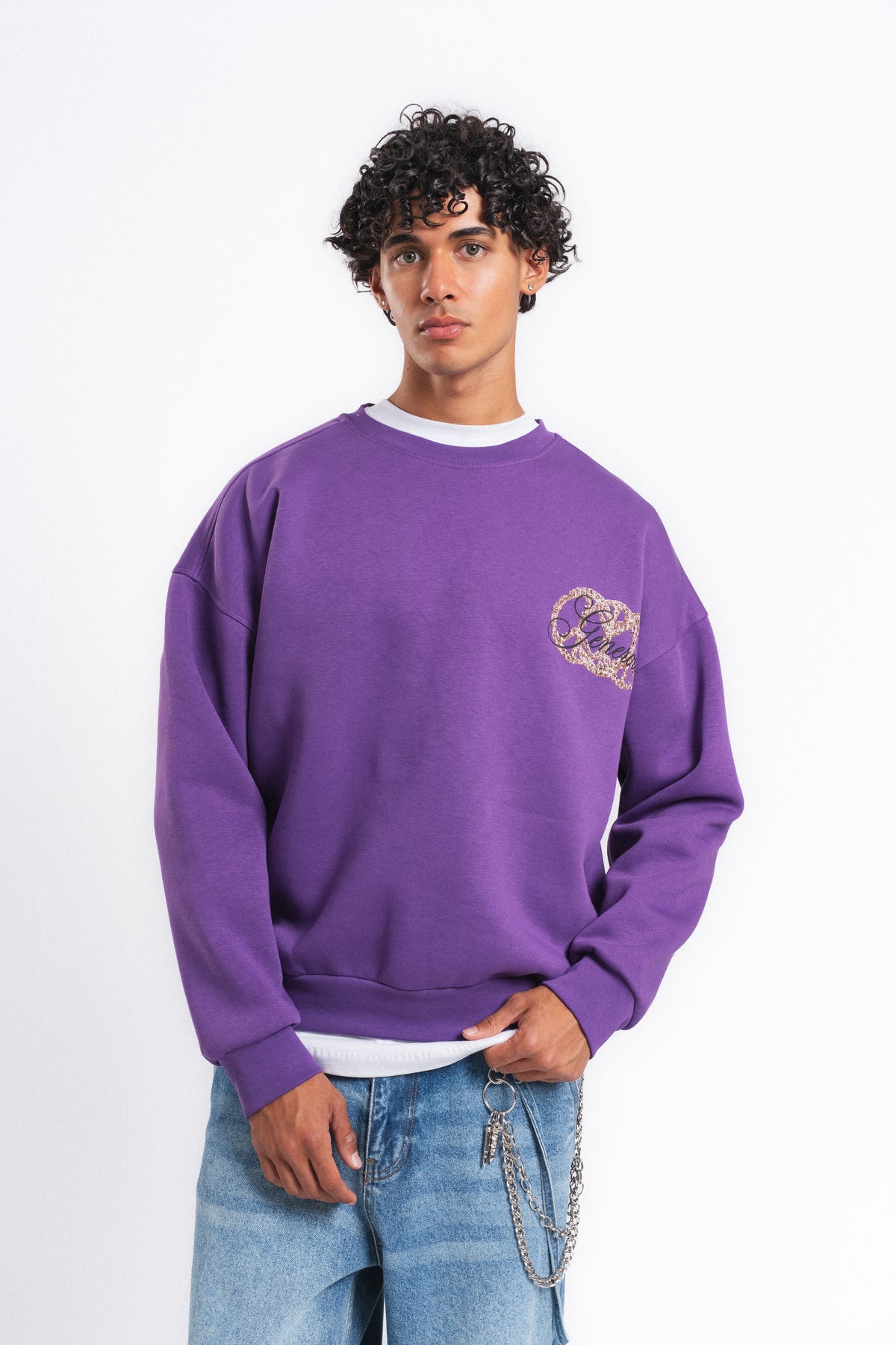 Generous Leopar Grafik Sweatshirt Mor