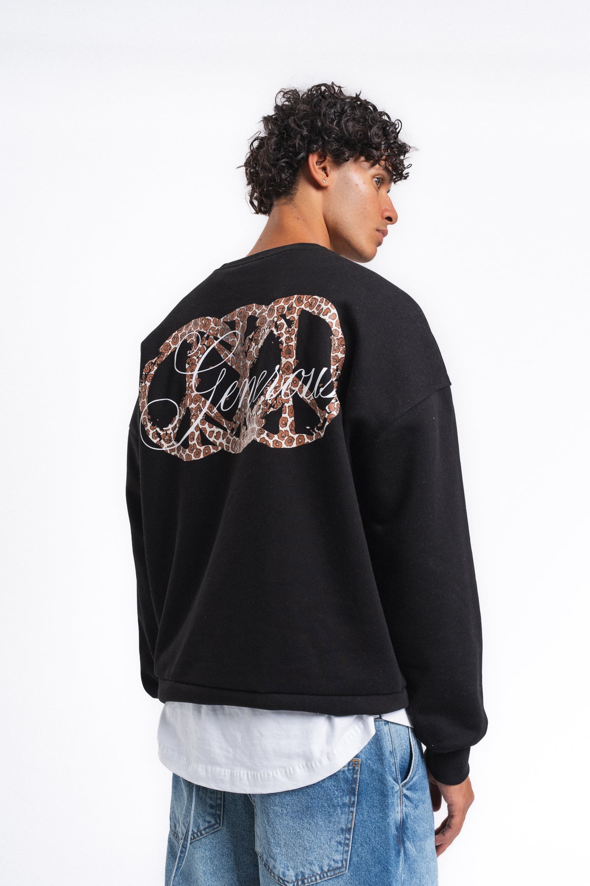 Generous Leopar Grafik Sweatshirt Siyah