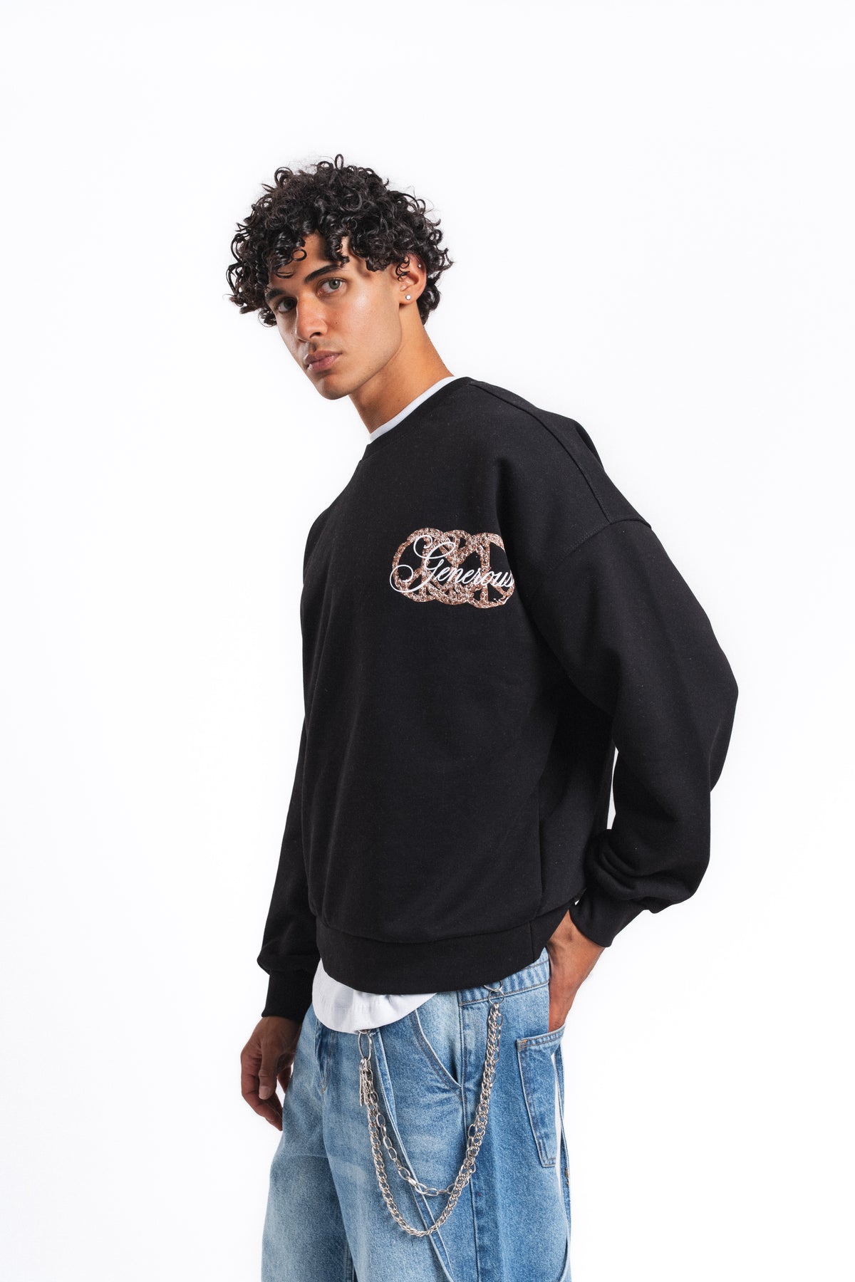 Generous Leopar Grafik Sweatshirt Siyah