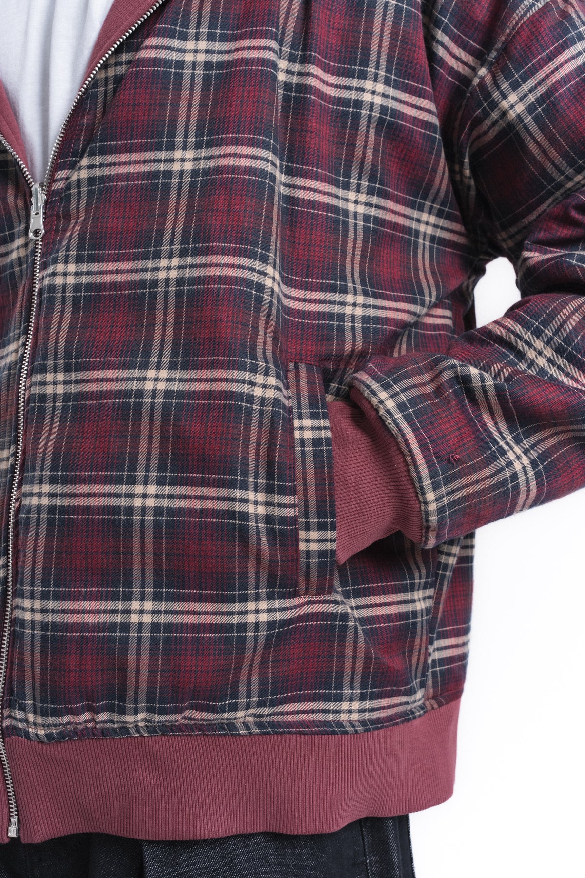 Switch Kareli Çift Taraflı Fermuarlı Hoodie Bordo