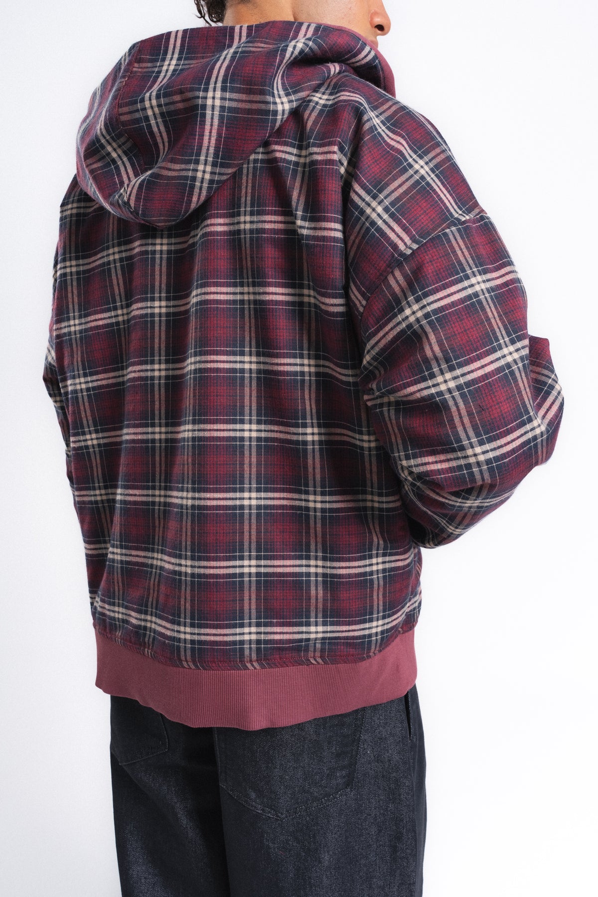 Switch Kareli Çift Taraflı Fermuarlı Hoodie Bordo