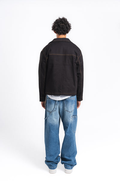 Nolan Kontrast Dikişli Fermuarlı Ceket Siyah