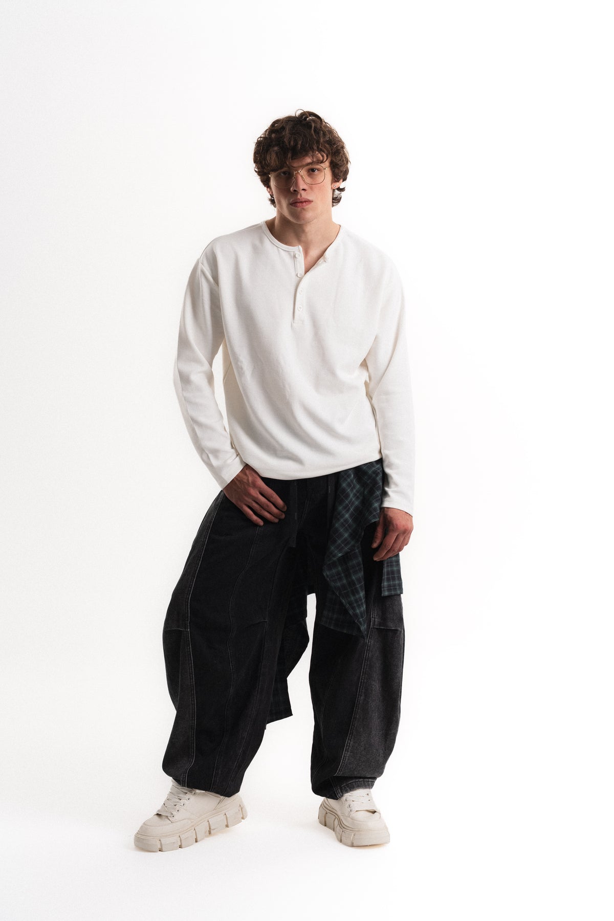 Düğme Patlı Oversize Selanik Üst - Beyaz
