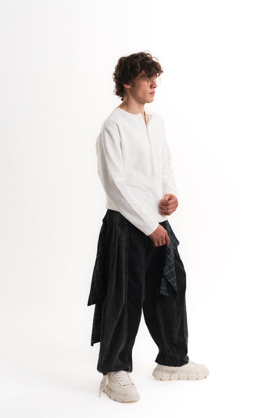 Düğme Patlı Oversize Selanik Üst - Beyaz