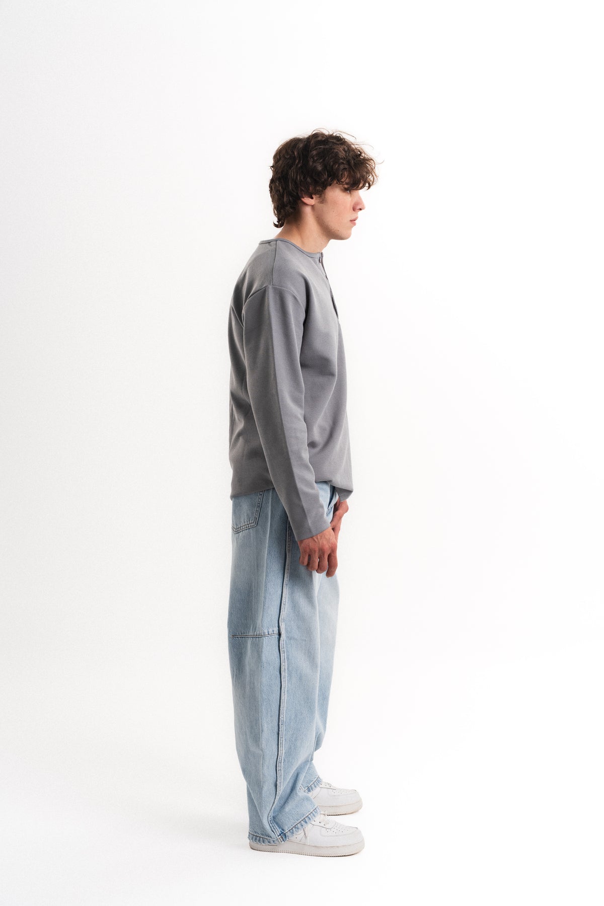 Düğme Patlı Oversize Selanik Üst - Gri