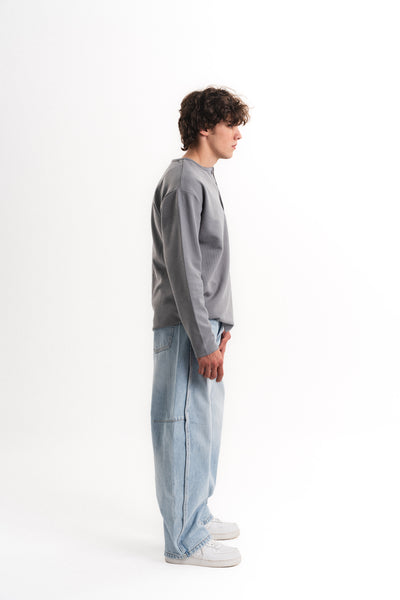 Düğme Patlı Oversize Selanik Üst - Gri