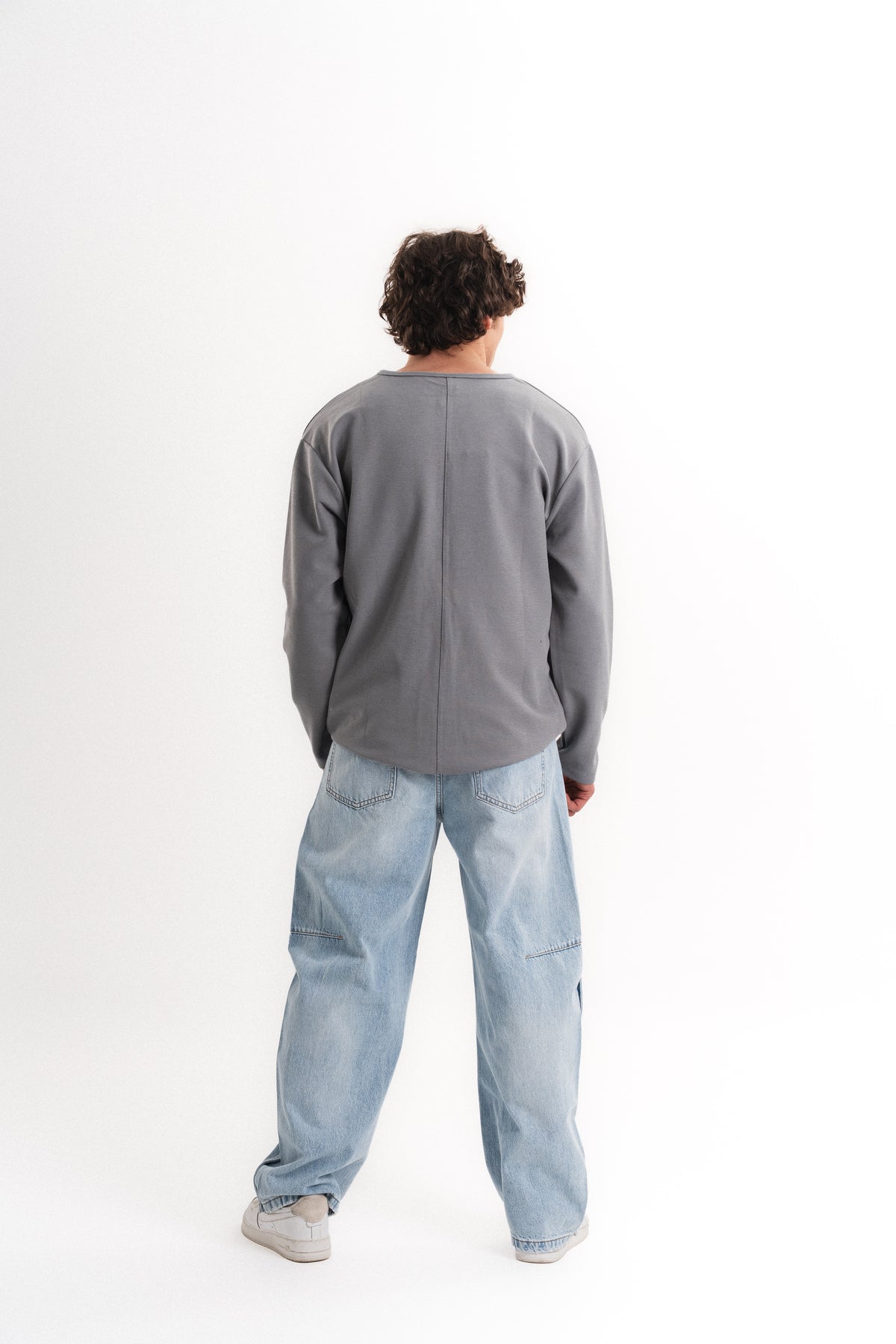 Düğme Patlı Oversize Selanik Üst - Gri