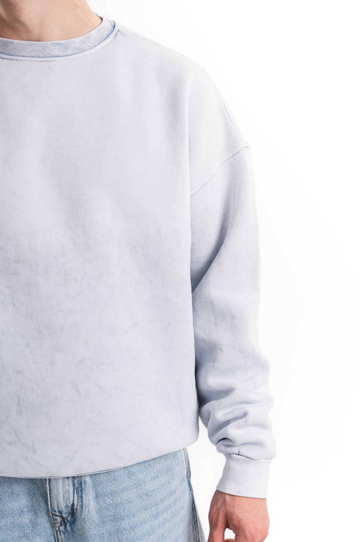 Yıkamalı Oversize Bisiklet Yaka Sweatshirt - Açık Mavi