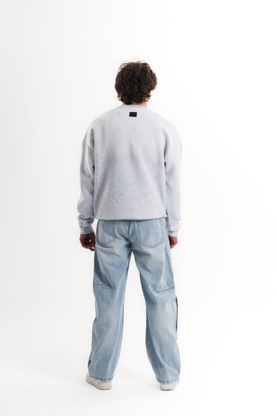 Yıkamalı Oversize Bisiklet Yaka Sweatshirt - Açık Mavi