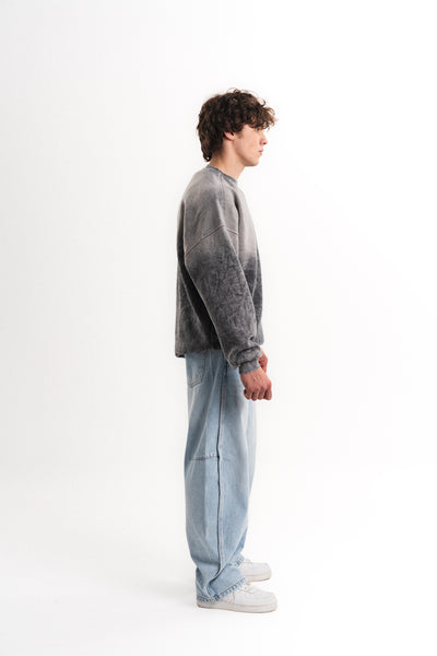 Yıkamalı Oversize Bisiklet Yaka Sweatshirt - Antrasit
