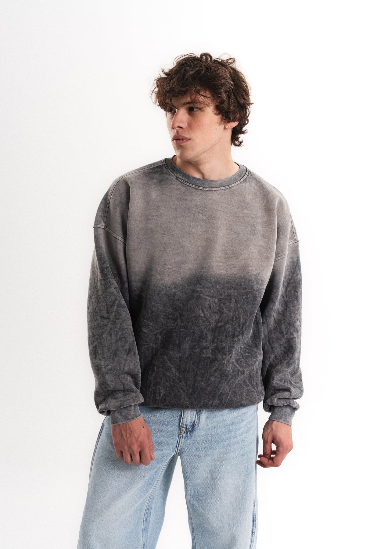 Yıkamalı Oversize Bisiklet Yaka Sweatshirt - Antrasit