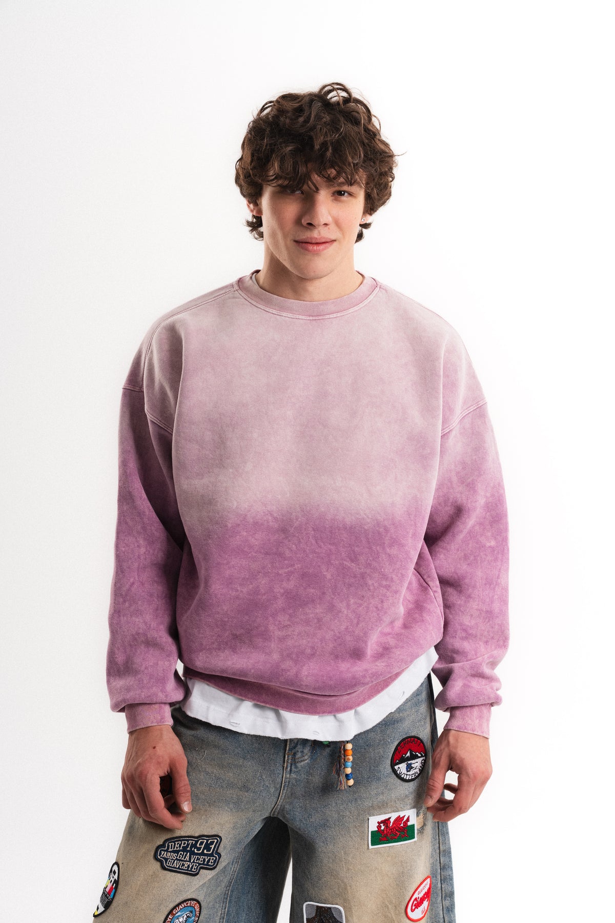 Yıkamalı Oversize Bisiklet Yaka Sweatshirt - Lila