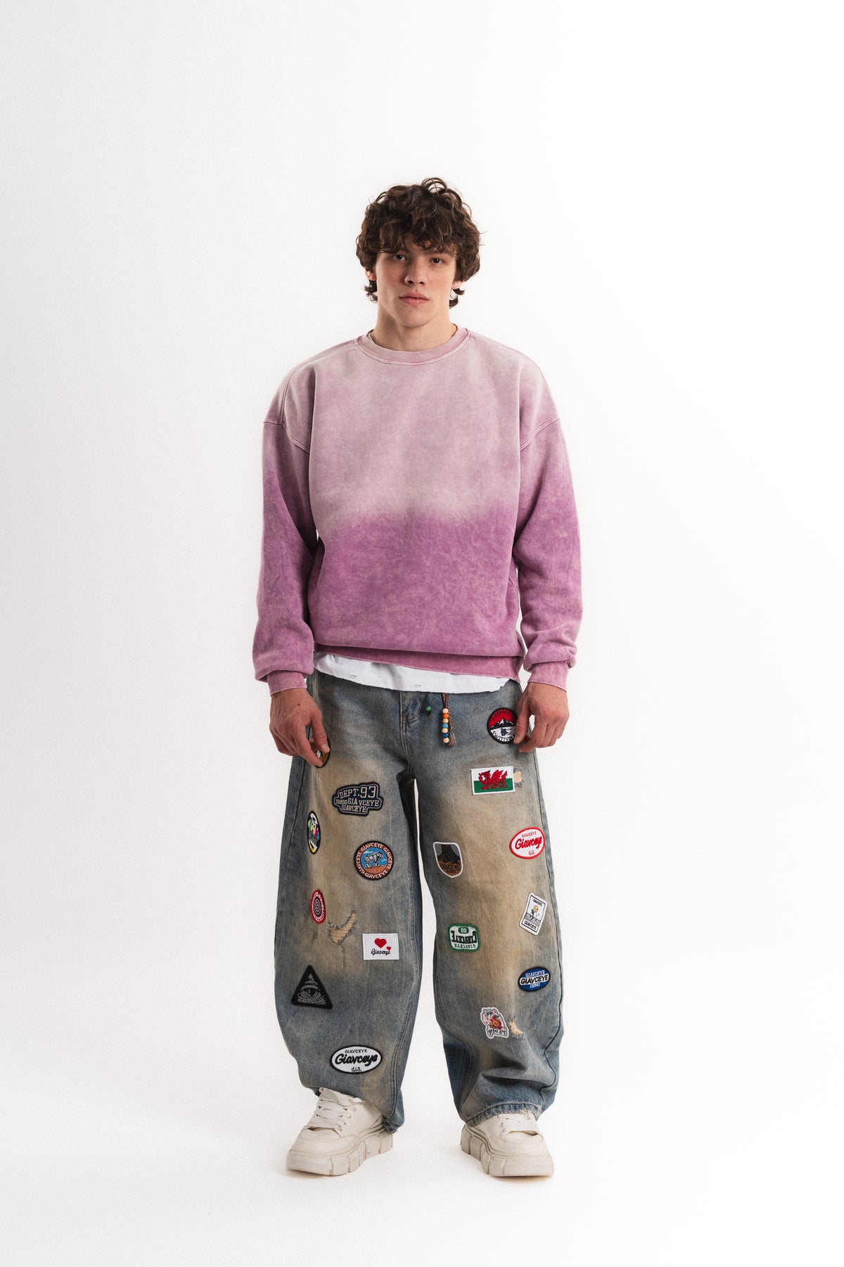 Yıkamalı Oversize Bisiklet Yaka Sweatshirt - Lila