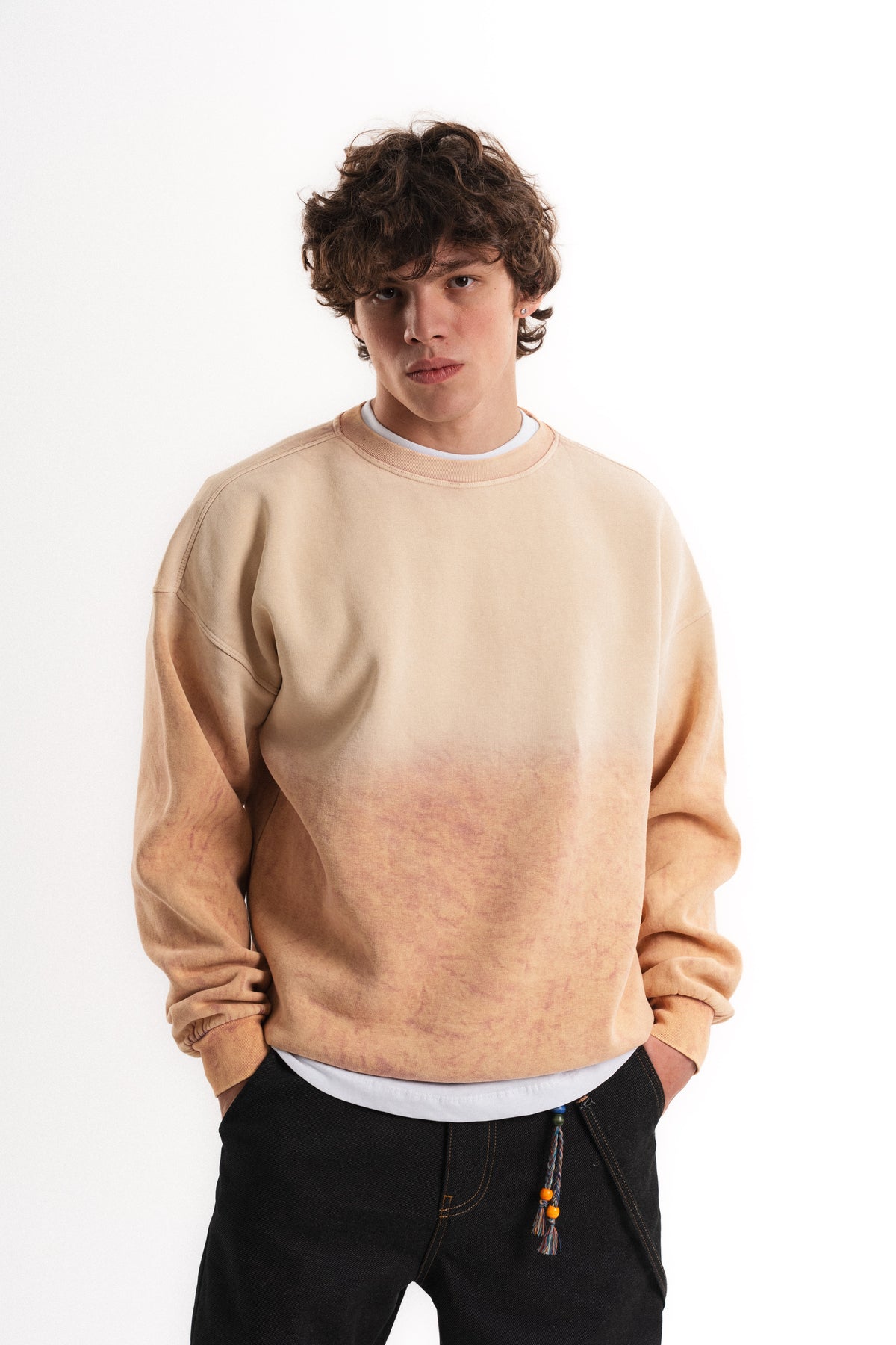 Yıkamalı Oversize Bisiklet Yaka Sweatshirt - Şeftali