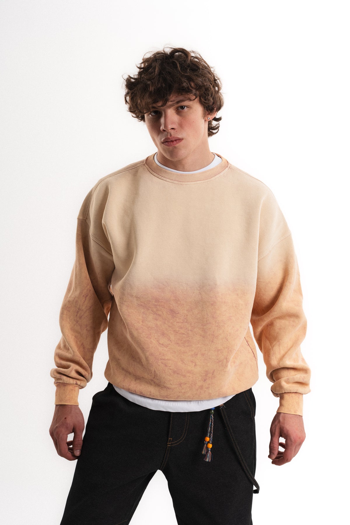 Yıkamalı Oversize Bisiklet Yaka Sweatshirt - Şeftali