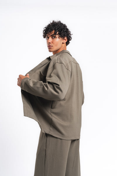 Flow Çift Cep Rahat Kesim Overshirt Gömlek Haki