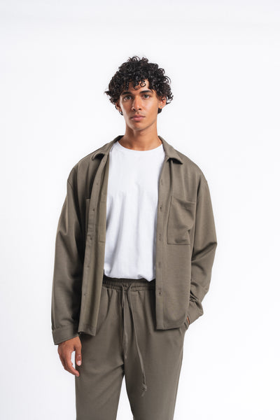 Flow Çift Cep Rahat Kesim Overshirt Gömlek Haki