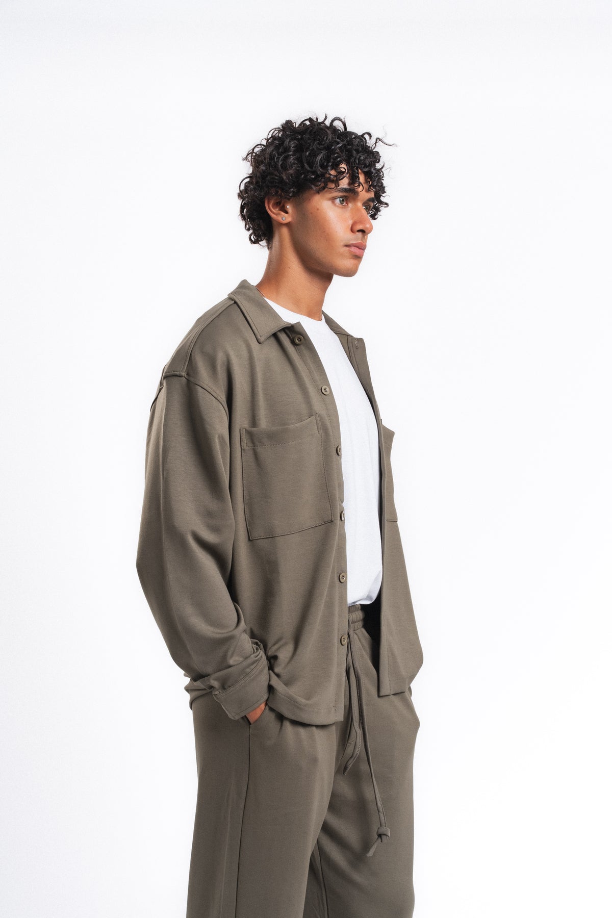Flow Çift Cep Rahat Kesim Overshirt Gömlek Haki