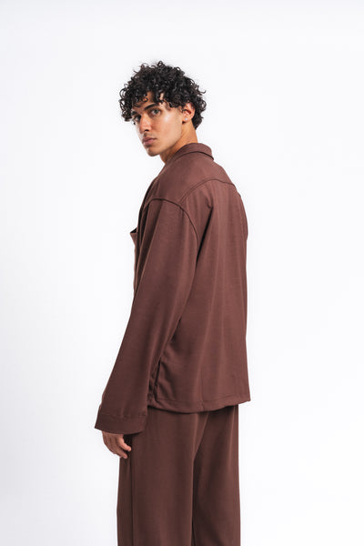 Flow Çift Cep Rahat Kesim Overshirt Gömlek Kahve