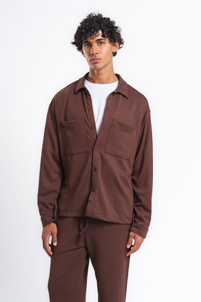 Flow Çift Cep Rahat Kesim Overshirt Gömlek Kahve