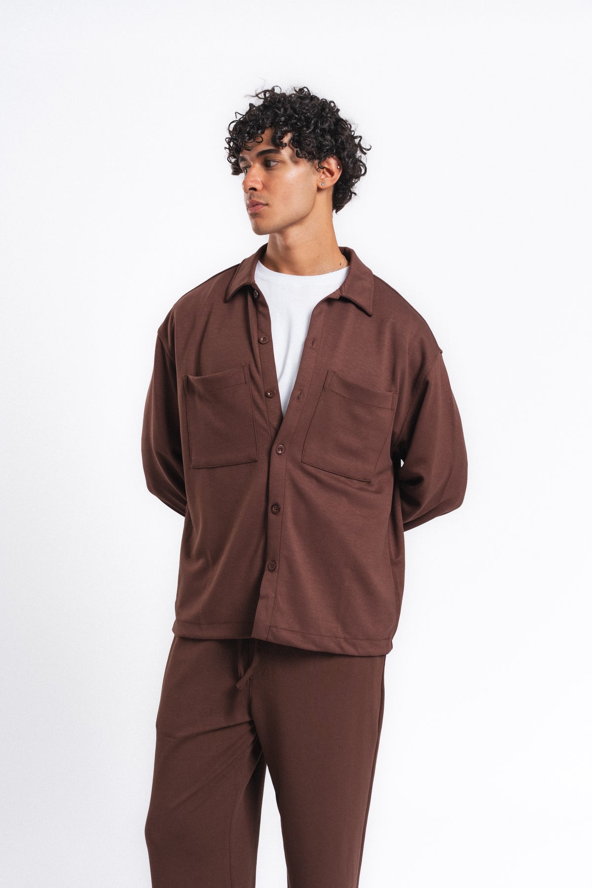 Flow Çift Cep Rahat Kesim Overshirt Gömlek Kahve