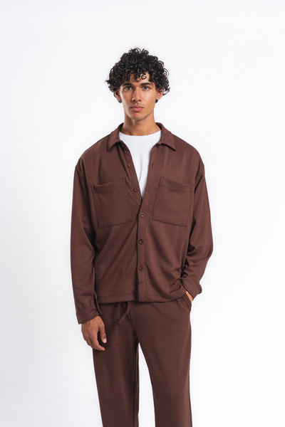 Flow Çift Cep Rahat Kesim Overshirt Gömlek Kahve