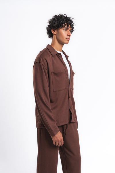 Flow Çift Cep Rahat Kesim Overshirt Gömlek Kahve