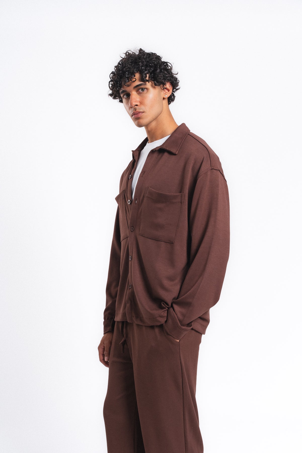 Flow Çift Cep Rahat Kesim Overshirt Gömlek Kahve