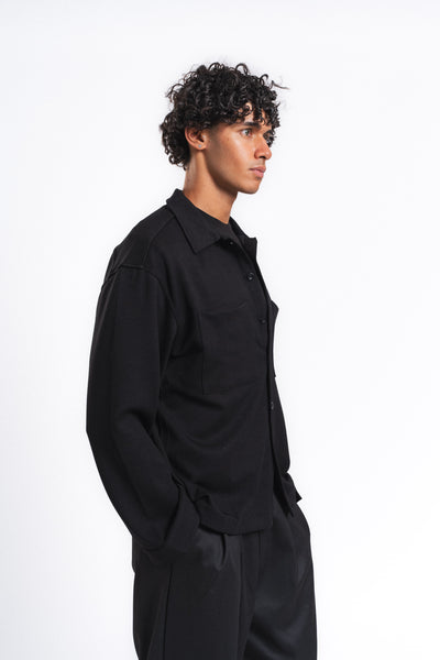 Flow Çift Cep Rahat Kesim Overshirt Gömlek Siyah