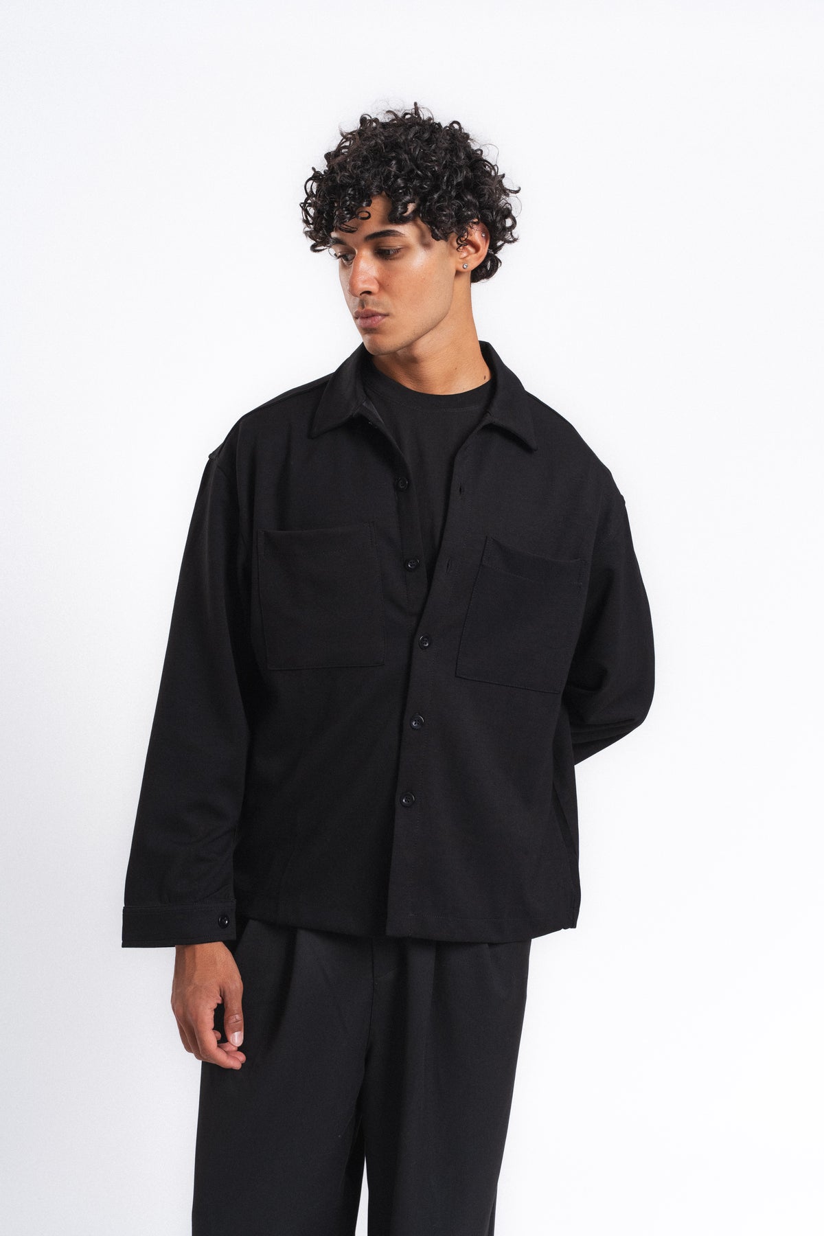 Flow Çift Cep Rahat Kesim Overshirt Gömlek Siyah