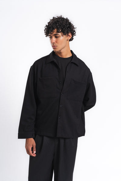 Flow Çift Cep Rahat Kesim Overshirt Gömlek Siyah